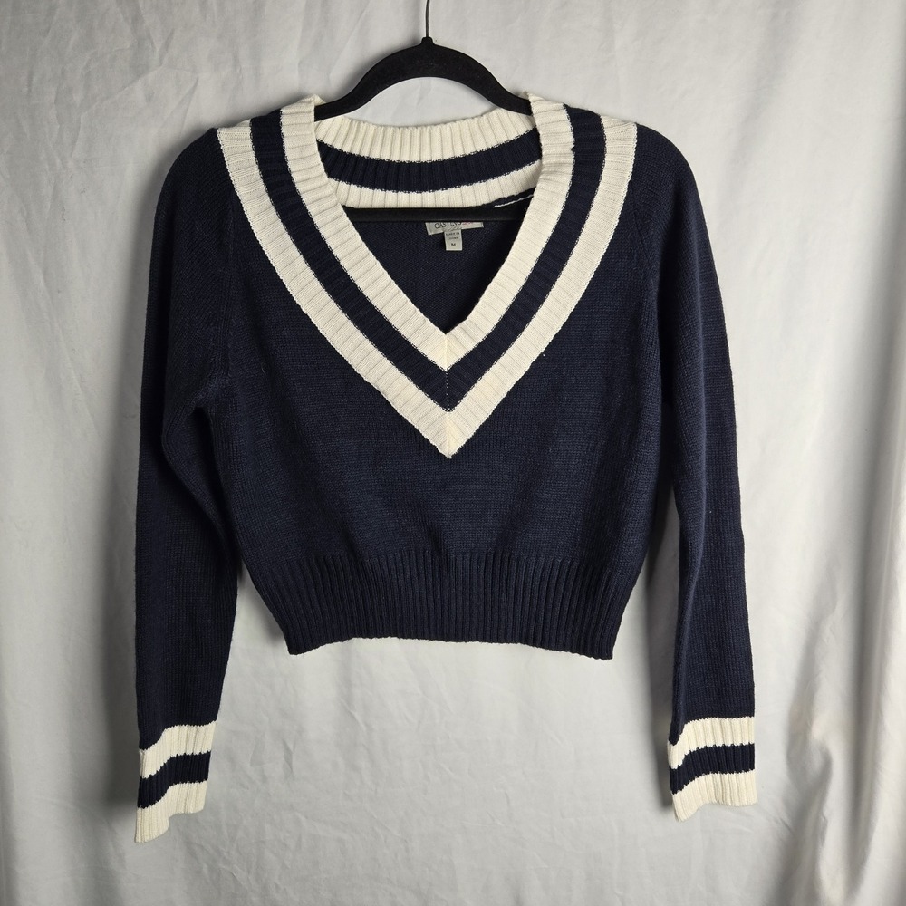 Casting‎ LA Cropped Tennis Sweater Womens Medium Navy Golf Pickleball Sporty